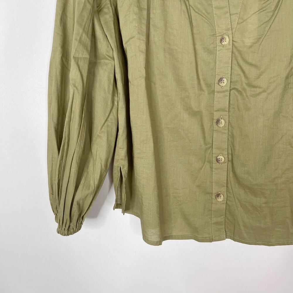 New Evereve Cleobella XS Olive Green River Blouse Puff Sleeve Button Front VNeck - Picture 6 of 14